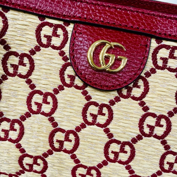⭐️SOLD ⭐️New Red Gucci GG Raffia Medium Ophidia Tote - Picture 4 of 11